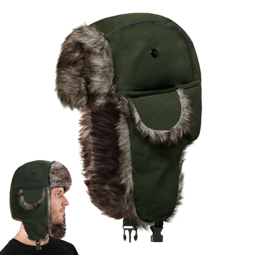 SKHAOVS Ohrenschutz Winddicht Kälte Wind und Schnee Mütze,Unisex Wintermütze mit Ohrenklappen,Warme Kunstfellmütze Bomber Hut,Schneedichte Fliegermütze für Skifahren Outdoor Aktivitäten(Grün) von SKHAOVS