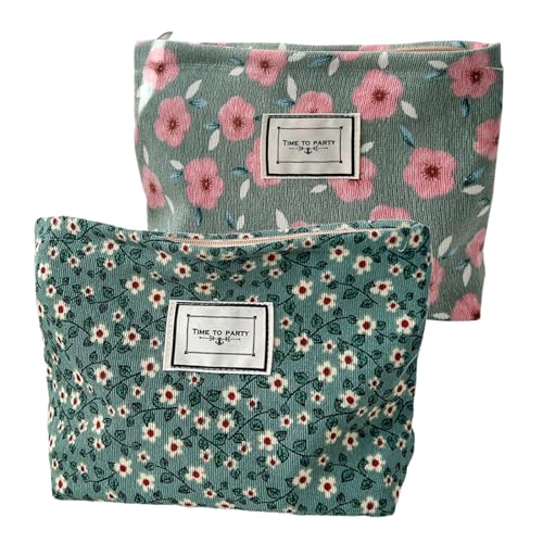 SKHAOVS Reise Kosmetiktasche Kulturtasche Cord Kosmetiktasche Massivfarbe Tragbare Cord Tasche Waschbeutel,Multifunktionaler Reisen Kulturtasche Lagerung Organizer für Damen Mädchen (Grün) von SKHAOVS