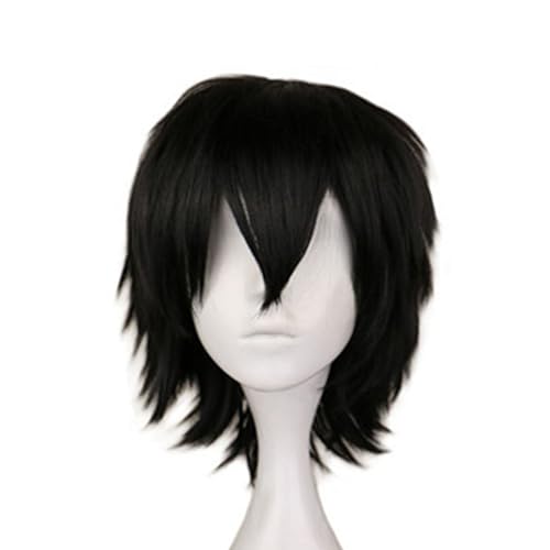 SKHAOVS Schwarz Perücke, Herren Schwarz Kurz Perücke, Perücke Damen Unisex Anime Cosplay Wig, Frauen Herren Gerade Perücken, Kurze Synthetische Perücke, Kurz Amine Gerade Perücke für Cosplay von SKHAOVS