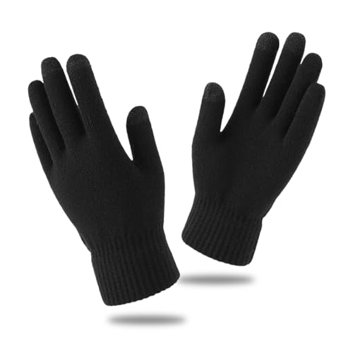 SKHAOVS Strickhandschuhe Winter für Herren Damen, Touchscreen Warme Thermo Fleece Strickhandschuhe Flexible und Angenehm, Laufhandschuhe Motorradhandschuhe Handschuhe, Einheitsgröße (Schwarz) von SKHAOVS