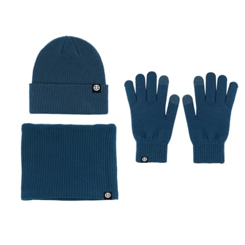 SKICEE Damen Winter Mütze Schal Touchscreen Handschuhe Set Thermo Strickmütze Beanie Wintermütze Schals Winterschal Winterhandschuhe Geschenk für Frauen (Blau) von SKICEE