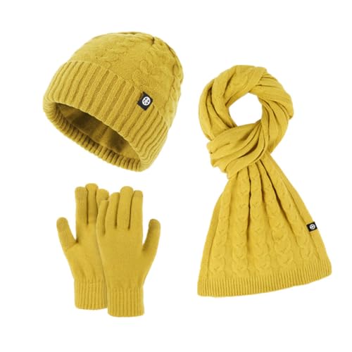 SKICEE Damen Winter Mütze Schal Touchscreen Handschuhe Set Thermo Strickmütze Beanie Wintermütze Schals Winterschal Winterhandschuhe Geschenk für Frauen (Gelb) von SKICEE