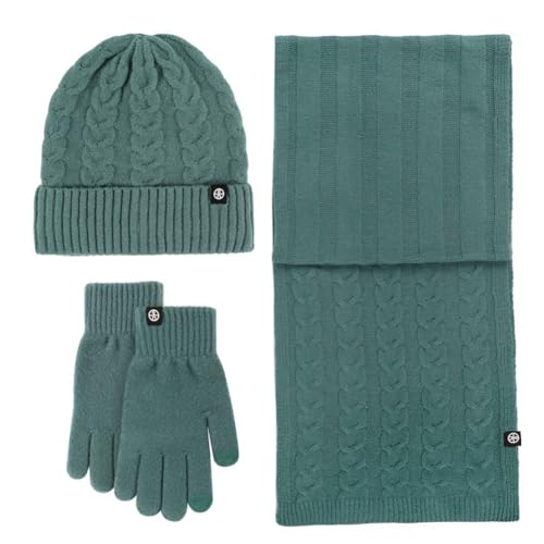 SKICEE Damen Winter Mütze Schal Touchscreen Handschuhe Set Thermo Strickmütze Beanie Wintermütze Schals Winterschal Winterhandschuhe Geschenk für Frauen (Grün) von SKICEE