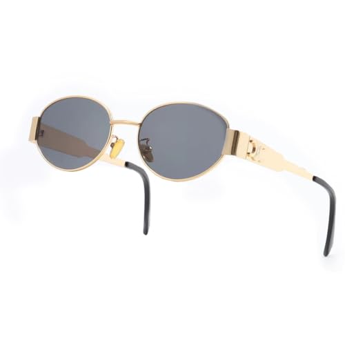 SKICEE Sonnenbrille Damen, Retro Trendy Klassische Runden Brille,Vintage Sonnenbrille Rave Brille,UV-Schutz-Sonnenbrille für Draußen (D) von SKICEE