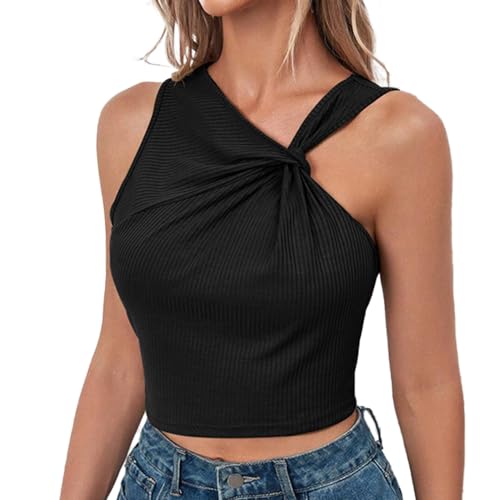 SKICEE Tank Tops Women Sexy Crop Tops Fashion Ladies Vests Top Fit Casual Sleeveless Blouse Comfortable Summer Clothes Solid Colour Vest Tops for Girls (S,A) von SKICEE