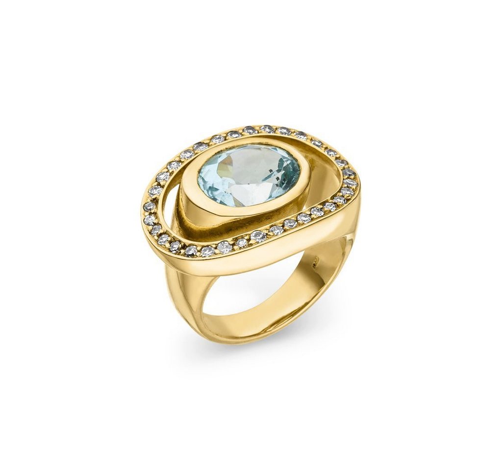 SKIELKA DESIGNSCHMUCK Goldring Aquamarin Ring Teich" mit Diamanten (Gelbgold 585), hochwertige Goldschmiedearbeit aus Deutschland" von SKIELKA DESIGNSCHMUCK