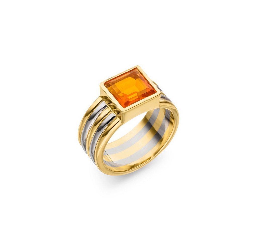 SKIELKA DESIGNSCHMUCK Goldring Feueropal Ring 9x9 mm (Gelbgold / Weißgold 750), hochwertige Goldschmiedearbeit aus Deutschland von SKIELKA DESIGNSCHMUCK