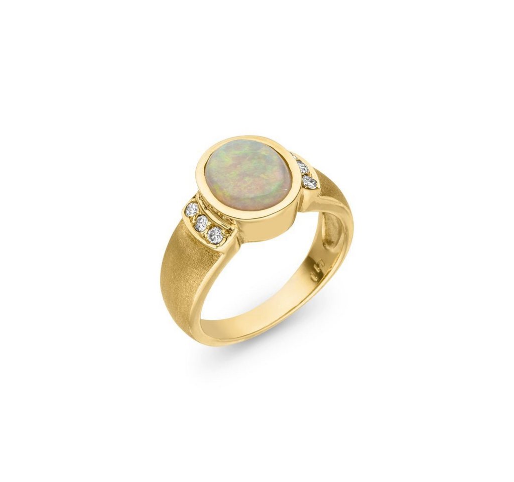 SKIELKA DESIGNSCHMUCK Goldring Opal Ring 1,56 ct. mit Diamanten (Gelbgold 585), hochwertige Goldschmiedearbeit aus Deutschland von SKIELKA DESIGNSCHMUCK