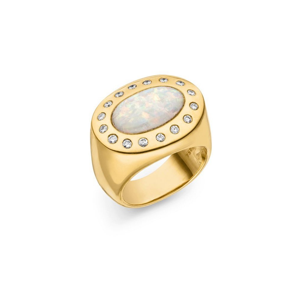 SKIELKA DESIGNSCHMUCK Goldring Opal Ring 3,62 ct. mit Diamanten (Gelbgold 750), hochwertige Goldschmiedearbeit aus Deutschland von SKIELKA DESIGNSCHMUCK