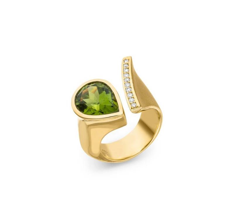 SKIELKA DESIGNSCHMUCK Goldring Peridot Ring Drop" mit Diamanten (Gelbgold 750), hochwertige Goldschmiedearbeit aus Deutschland" von SKIELKA DESIGNSCHMUCK
