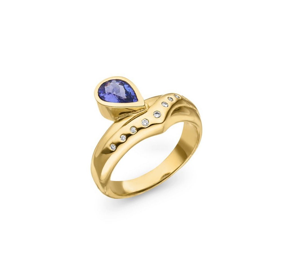 SKIELKA DESIGNSCHMUCK Goldring Tansanit Ring 0,79 ct. mit Diamant Brillanten (Gelbgold 585), hochwertige Goldschmiedearbeit aus Deutschland von SKIELKA DESIGNSCHMUCK