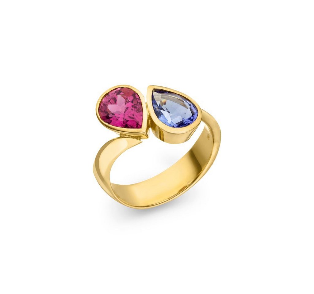 SKIELKA DESIGNSCHMUCK Goldring Turmalin und Tansanit Ring (Gelbgold 585), hochwertige Goldschmiedearbeit aus Deutschland von SKIELKA DESIGNSCHMUCK