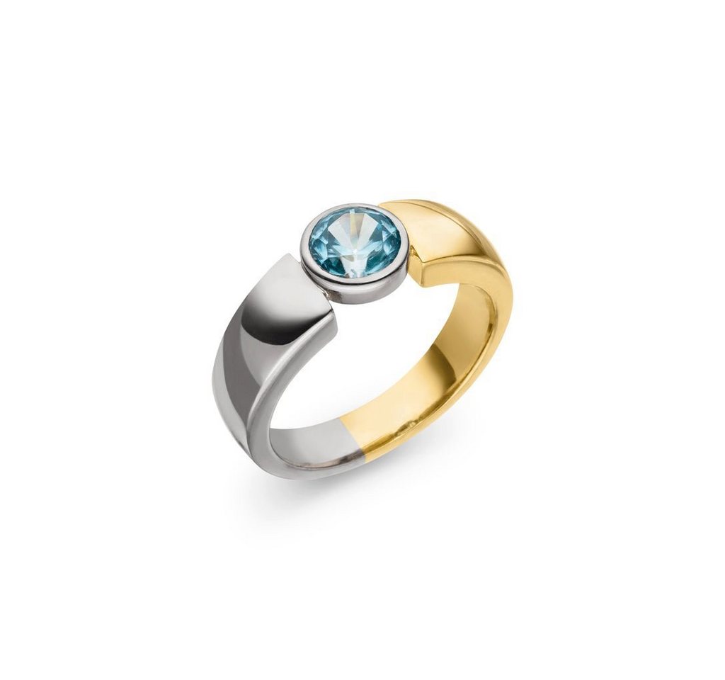 SKIELKA DESIGNSCHMUCK Goldring blauer Zirkon Ring 1,85 ct. (Gelbgold / Weißgold 750), hochwertige Goldschmiedearbeit aus Deutschland von SKIELKA DESIGNSCHMUCK