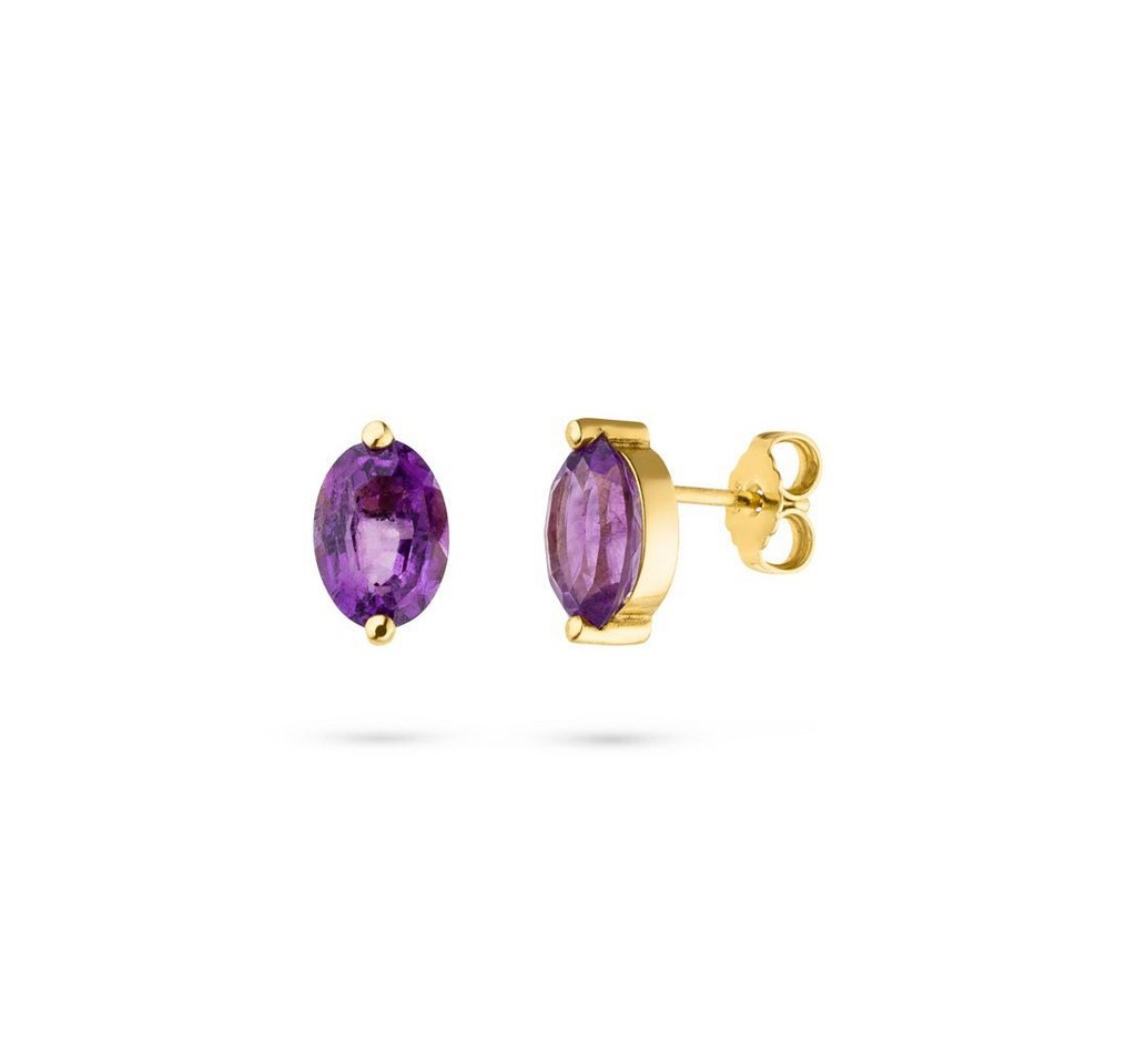 SKIELKA DESIGNSCHMUCK Paar Ohrstecker Amethyst Ohrstecker 10x7 mm (Gelbgold 585), hochwertige Goldschmiedearbeit aus Deutschland von SKIELKA DESIGNSCHMUCK