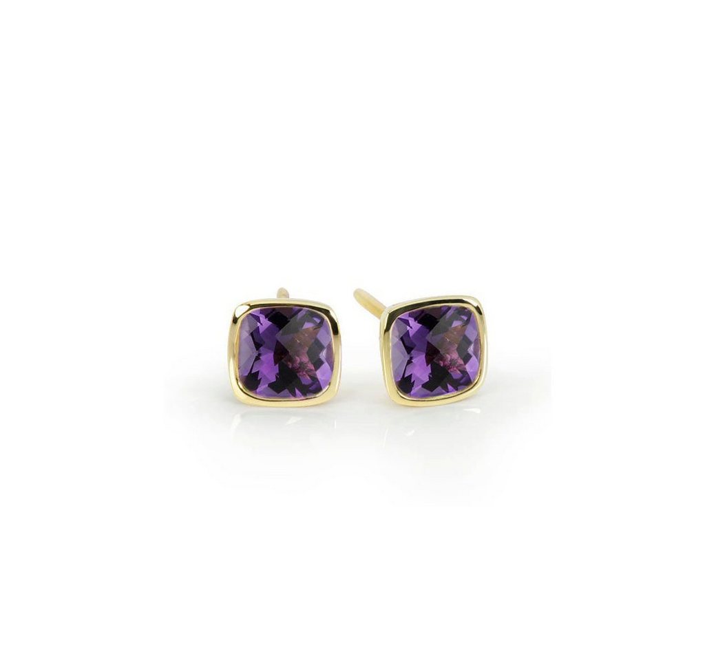 SKIELKA DESIGNSCHMUCK Paar Ohrstecker Amethyst Ohrstecker 6 mm (Gelbgold 585), hochwertige Goldschmiedearbeit aus Deutschland von SKIELKA DESIGNSCHMUCK