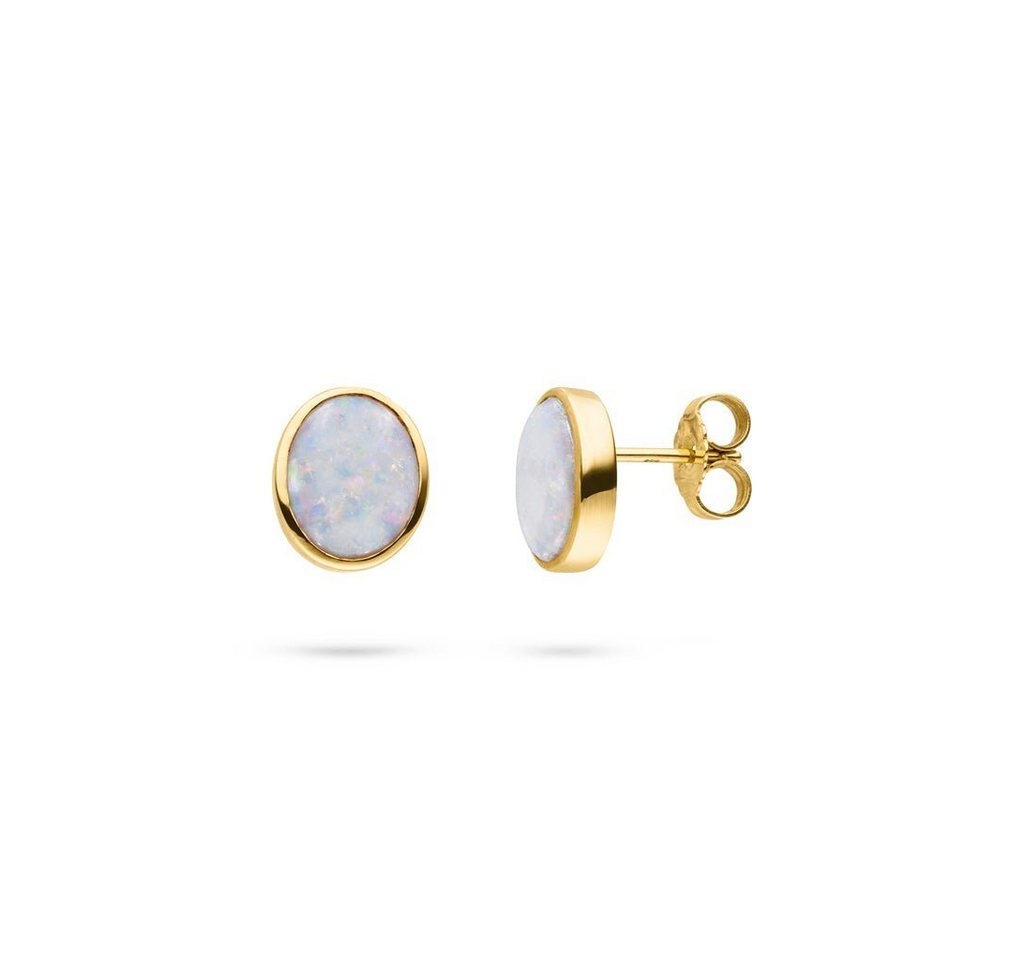 SKIELKA DESIGNSCHMUCK Paar Ohrstecker Opal Ohrstecker 3 ct. (Gelbgold 585), hochwertige Goldschmiedearbeit aus Deutschland von SKIELKA DESIGNSCHMUCK