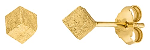 925 Silber vergoldete Ohrstecker Damen | Minimalistische Würfel Ohrringe | Handgefertigt, mattiert (eisgekratzt) | zeitlos, leicht & elegant | 4 mm Kantenlänge | inkl. Geschenkbeutel von Skielka Designschmuck