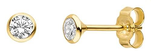 1 Gold Ohrstecker 3 mm Goldschmiedearbeit aus Deutschland (Gelbgold 585) Zirkonia Stein im Brillantschliff - 14 Karat Herren Damen von Skielka Designschmuck