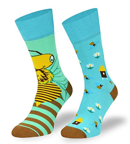 Autosiatki Bunte Interessante Socken - Lustige Seltsame Socken - Verrückte Ausgefallene Socken - Skurrile Socken für Erwachsene - Baumwolle - für Frauen Männer - Biene, Honig - 35-38 von SKIETY