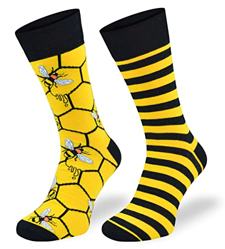 Autosiatki Bunte Interessante Socken - Lustige Seltsame Socken - Verrückte Ausgefallene Socken - Skurrile Socken für Erwachsene - Baumwolle - für Frauen Männer - Bienen, Honig - 39-42 von SKIETY