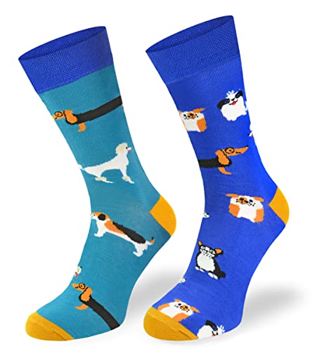 Autosiatki Bunte Interessante Socken - Lustige Seltsame Socken - Verrückte Ausgefallene Socken - Skurrile Socken für Erwachsene - Baumwolle - für Frauen Männer - Hund, Schüler - 43-46 von SKIETY