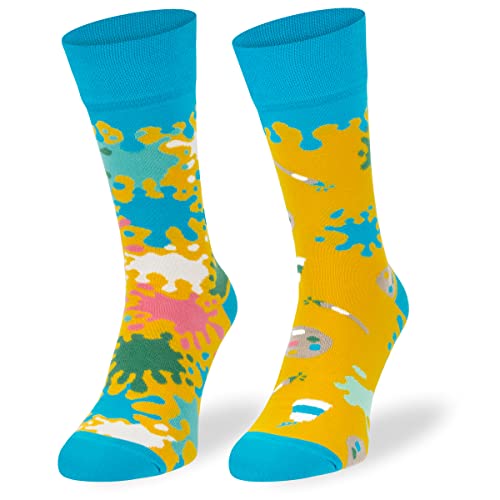 Autosiatki Bunte Interessante Socken - Lustige Seltsame Socken - Verrückte Ausgefallene Socken - Skurrile Socken für Erwachsene - Baumwolle - für Frauen Männer - Kunst, Farben, Pinsel - 39-42 von SKIETY