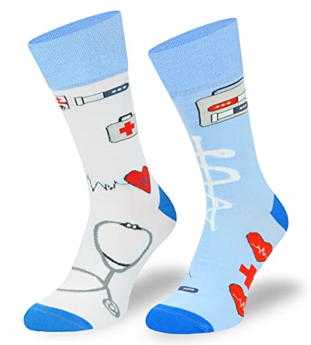 Autosiatki Bunte Interessante Socken - Lustige Seltsame Socken - Verrückte Ausgefallene Socken - Skurrile Socken für Erwachsene - Baumwolle - für Frauen Männer - für Sanitäter, Ambulanz - 43-46 von SKIETY