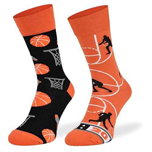 SKIETY Bunte Interessante Socken - Lustige Seltsame Socken - Verrückte Ausgefallene Socken - Skurrile Socken für Erwachsene - Baumwolle - für Frauen Männer - Basketball – 35-38 von SKIETY