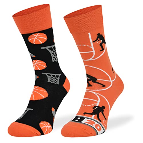 SKIETY Bunte Interessante Socken - Lustige Seltsame Socken - Verrückte Ausgefallene Socken - Skurrile Socken für Erwachsene - Baumwolle - für Frauen Männer - Basketball – 39-42 von SKIETY