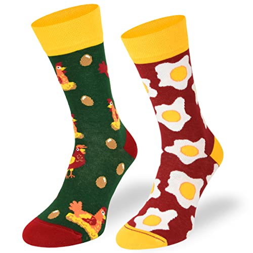 SKIETY Bunte Interessante Socken - Lustige Seltsame Socken - Verrückte Ausgefallene Socken - Skurrile Socken für Erwachsene - Baumwolle - für Frauen Männer - Henn'n'egg – 35-38 von SKIETY