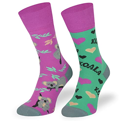 SKIETY Bunte Interessante Socken - Lustige Seltsame Socken - Verrückte Ausgefallene Socken - Skurrile Socken für Erwachsene - Baumwolle - für Frauen Männer - Koala – 39-42 von SKIETY