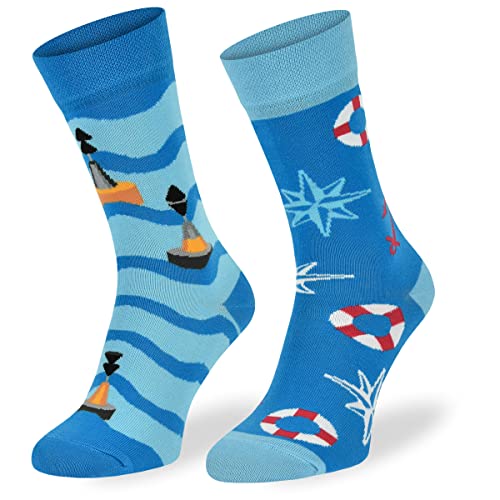 SKIETY Bunte Interessante Socken - Lustige Seltsame Socken - Verrückte Ausgefallene Socken - Skurrile Socken für Erwachsene - Baumwolle - für Frauen Männer - Segeln, Boot, Wind - 35-38 von SKIETY