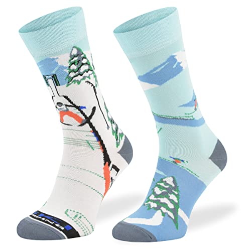 SKIETY Bunte Interessante Socken - Lustige Seltsame Socken - Verrückte Ausgefallene Socken - Skurrile Socken für Erwachsene - Baumwolle - für Frauen Männer - Ski Jumping – 39-42 von SKIETY