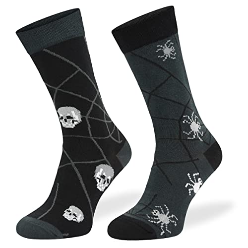 SKIETY Bunte Interessante Socken - Lustige Seltsame Socken - Verrückte Ausgefallene Socken - Skurrile Socken für Erwachsene - Baumwolle - für Frauen Männer - Spider Skull – 43-46 von SKIETY