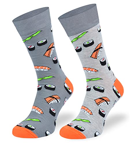 SKIETY Bunte Interessante Socken - Lustige Seltsame Socken - Verrückte Ausgefallene Socken - Skurrile Socken für Erwachsene - Baumwolle - für Frauen Männer - Sushi, Sake, Japan - 39-42 von SKIETY