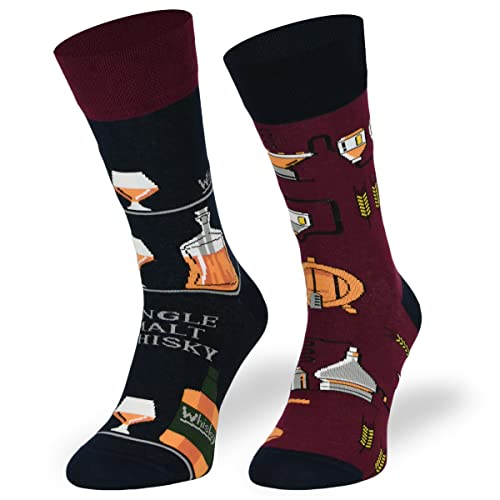 SKIETY Bunte Interessante Socken - Lustige Seltsame Socken - Verrückte Ausgefallene Socken - Skurrile Socken für Erwachsene - Baumwolle - für Frauen Männer - Whisky – 43-46 von SKIETY