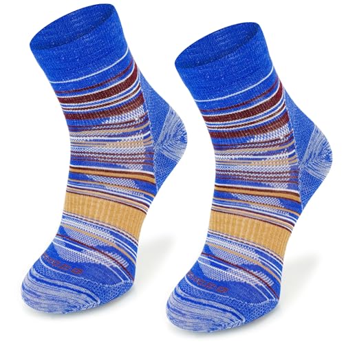 SKIETY Wolltrekkingsocken Comodo Light Weight Quarter - Wandersocken - 65% Merinowolle - Merino - Made In Eu - Atmungsaktiv - Thermoaktiv Bergsocken - Blau-Braun Gelb - Größe 43-46 von SKIETY