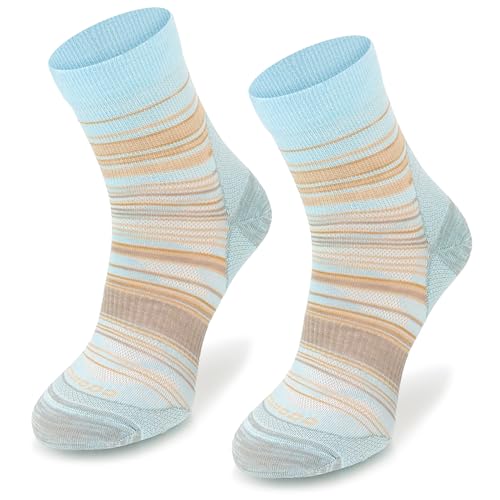 SKIETY Wolltrekkingsocken Comodo Light Weight Quarter - Wandersocken - 65% Merinowolle - Merino - Made In Eu - Atmungsaktiv - Thermoaktiv Bergsocken - Blau-Braun - Größe 35-38 von SKIETY
