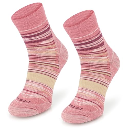SKIETY Wolltrekkingsocken Comodo Light Weight Quarter - Wandersocken - 65% Merinowolle - Merino - Made In Eu - Atmungsaktiv - Thermoaktiv Bergsocken - Dunkelrosa Kastanienbraun Gelb - Größe 35-38 von CHICHL