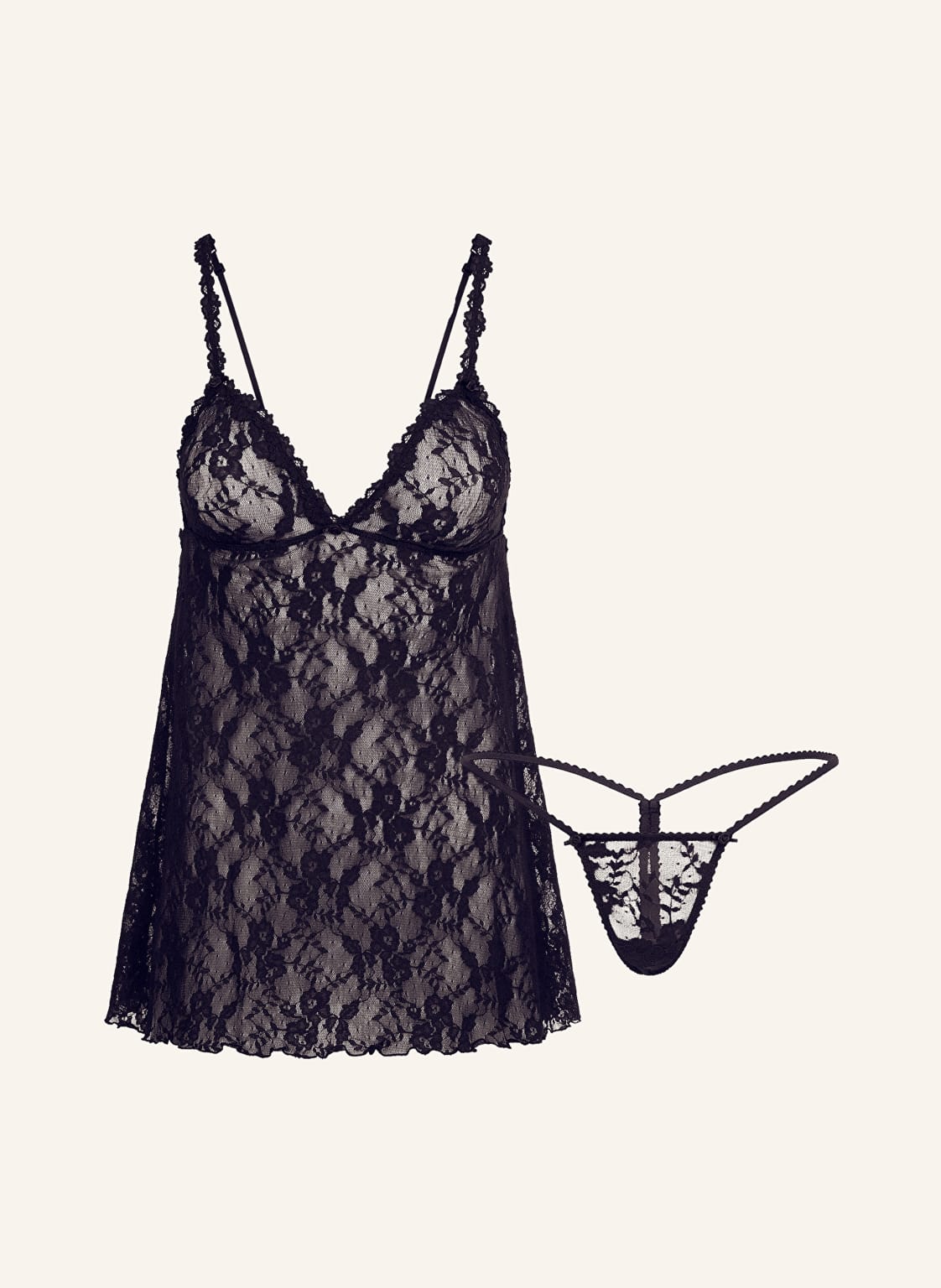 Skims Set Stretch Lace: Schlaftop Und String schwarz von SKIMS
