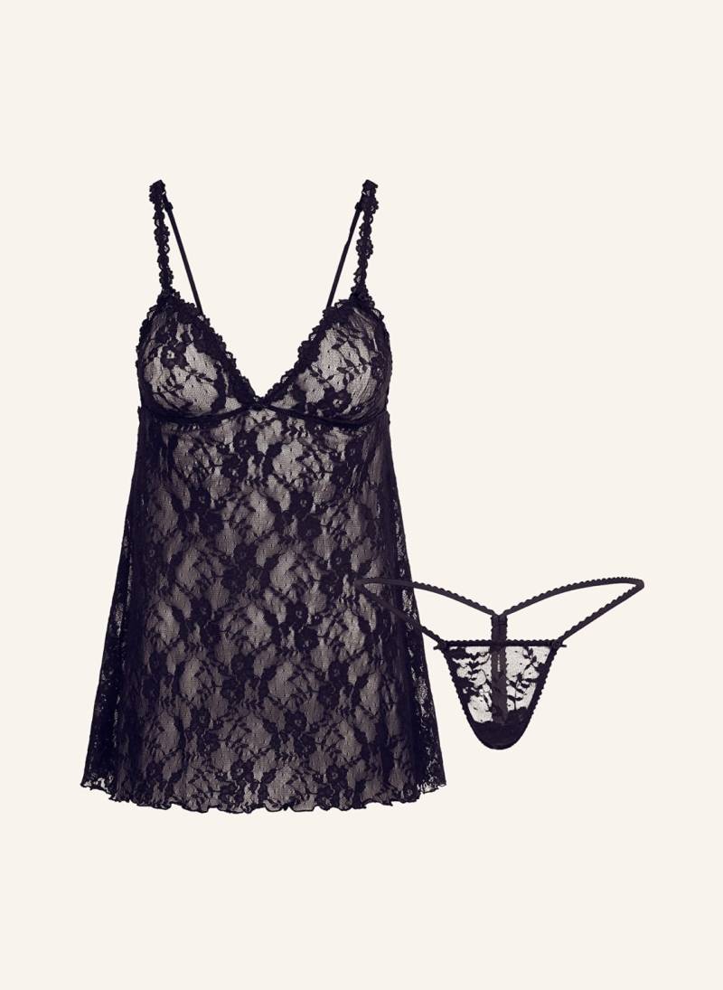 Skims Set Stretch Lace: Schlaftop Und String schwarz von SKIMS