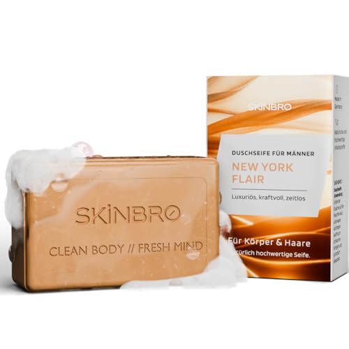 SKINBRO Festes Duschgel Männer New York Flair - Duschseife Männer Luxuriös & Kraftvoll - Made in Germany, Shampoo Herren Vegan & Nachhaltig- Silikonfrei, Seife Stück, feste Seife, Naturseife 100g von SKINBRO