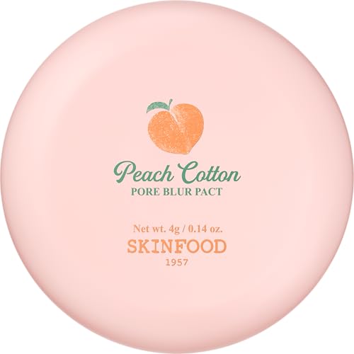 Skinfood Peach Cotton Pore Blur Pact – Talgkontrolle Pack mit seidiger Textur – langanhaltende Make-up-Fixierung – Poren-Grundierung mit Mineralpulver für fettige Haut – Poren-Schnell-Minimizer (4 g) von SKINFOOD 1957