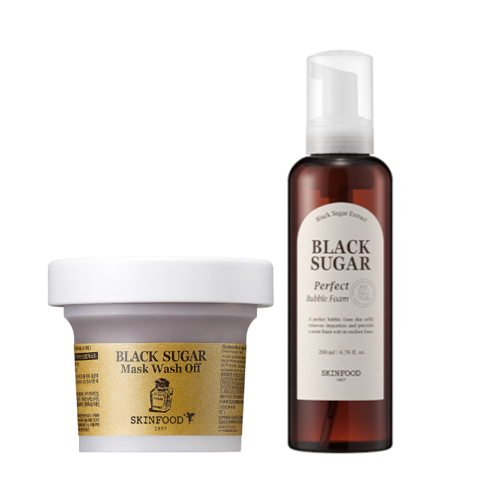 SKINFOOD - Black Sugar Mask Wash Off - 120g (1ea) + Perfect Bubble Foam - 200ml (1ea) Set von SKINFOOD