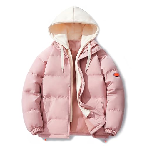 SKINII Damen Baumwollbekleidung Cotton Clothing Winter Outdoor Daunenjacke für Paare Warme Winddichte Mantel mit Kapuze Geeignet für Tägliche Reisen Skifahren Bergsteigen,Pink,XL(60 von SKINII