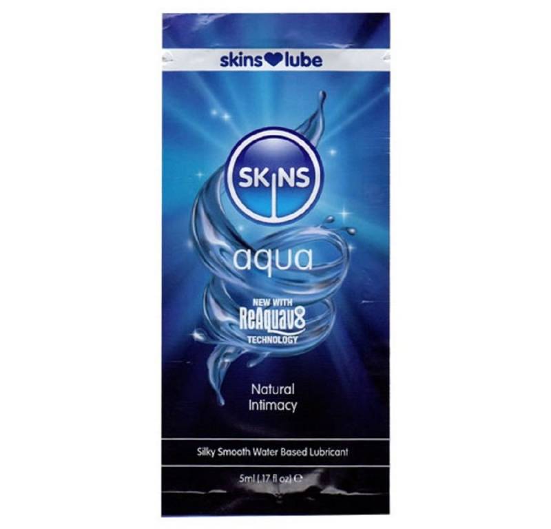 SKINS Condoms Gleitgel «Aqua» Natural Intimacy, für ein natürliches Gefühl, reaktivierbar, Sachet mit 5ml, 1-tlg., reaktivierbares Gleitgel auf Wasserbasis von SKINS Condoms