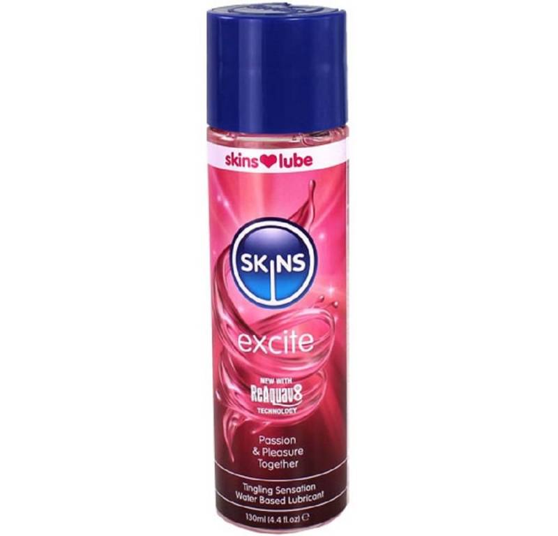 SKINS Condoms Gleitgel «Excite» Passion & Pleasure, mit stimulierendem Prickel Effekt, Flasche mit 130ml, 1-tlg., prickelndes Gleitgel mit ausgewählten Pflanzenextrakten von SKINS Condoms