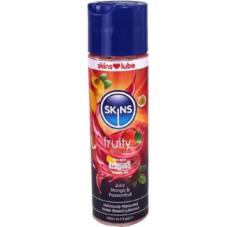 SKINS Condoms Gleitgel «Fruity» Juicy Mango & Passionfruit, mit Mango Maracuja Geschmack, Flasche mit 130ml, 1-tlg., zuckerfreies Gleitgel mit natürlichen Aromen von SKINS Condoms