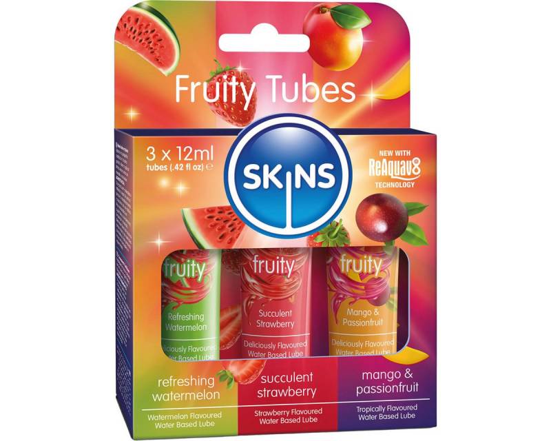 SKINS Condoms Gleitgel Fruity Tubes, 3 Tuben mit je 12ml, 3-tlg., verschiedene Sorten Gleitgel mit Geschmack von SKINS Condoms