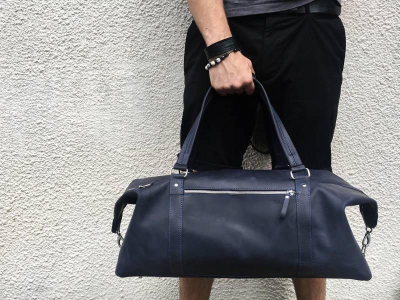 Herren Seesack, Blaue Reisetasche, Leder Weekender Geldbörse, Kleine Sporttasche von SKINandSKIN